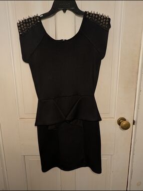 Better Be Black Studded-Peplum Mini Dress